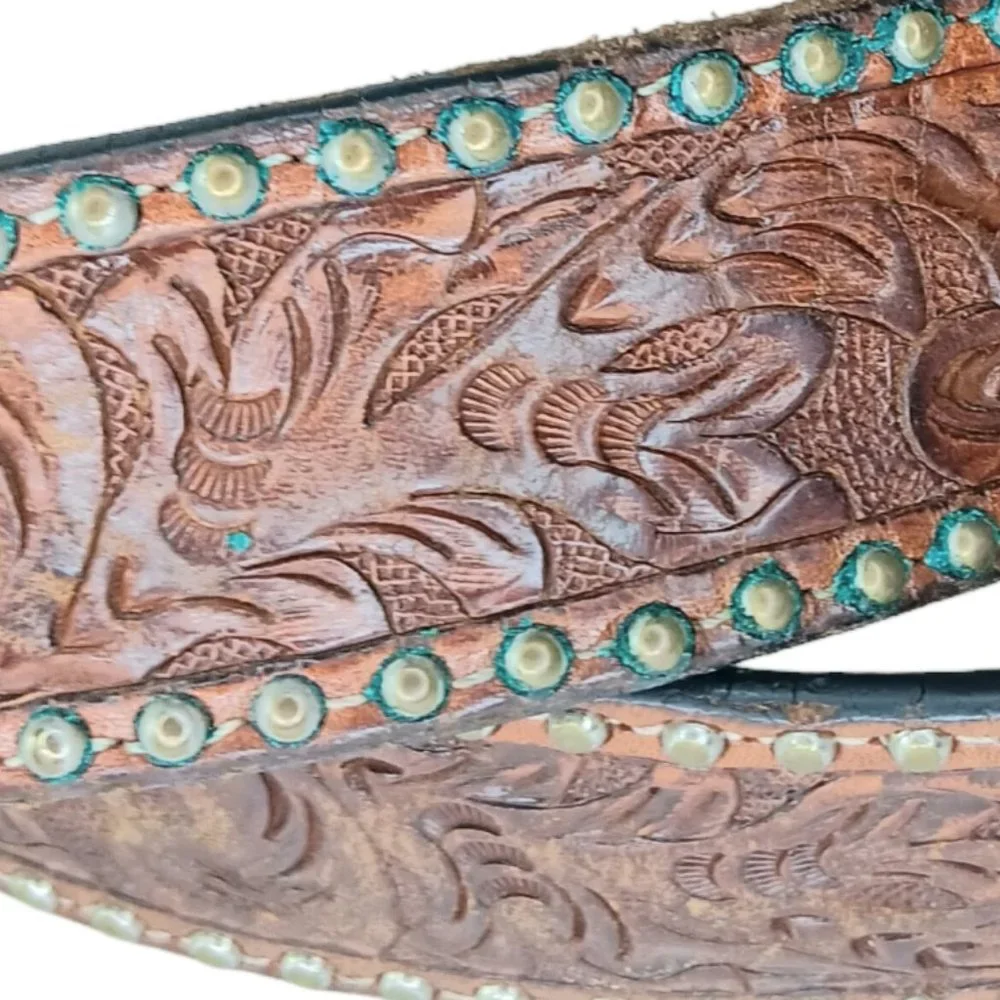 Vintage Handtooled Leather Belt Size 42